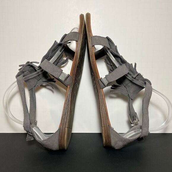 Womens MINNETONKA Maui Grey Leather Fringe Ankle Strap Sandals / Size 8 - Picture 6 of 8